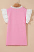 Textured Knit V Neck Ruffle Sleeve Casual Top