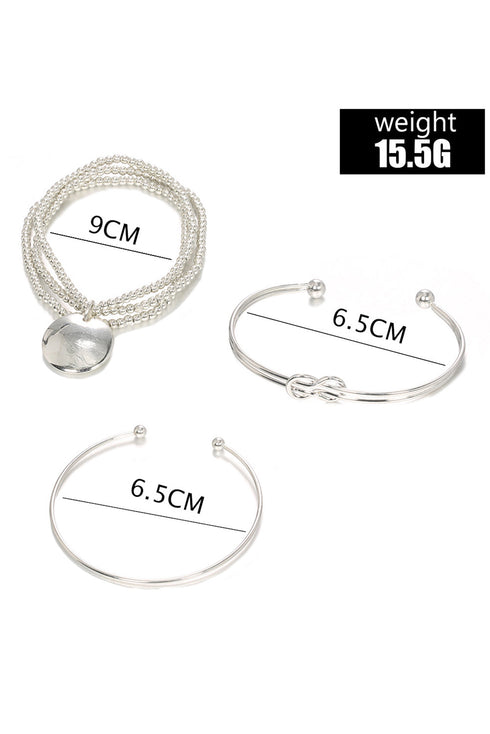 Textured Knotted Beaded Layering Trio Bracelet Set