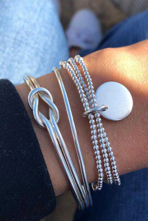 Textured Knotted Beaded Layering Trio Bracelet Set