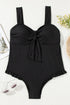 Textured Knotted Ruffle Trim One Piece Swimwear