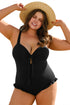 Textured Knotted Ruffle Trim One Piece Swimwear