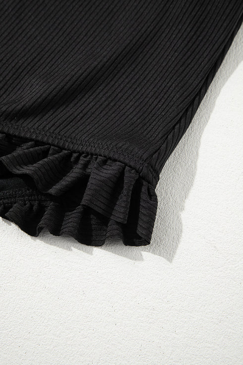 Textured Knotted Ruffle Trim One Piece Swimwear