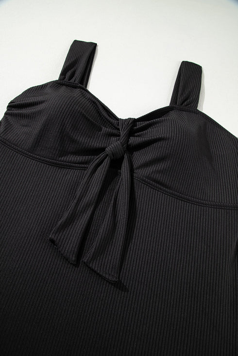 Textured Knotted Ruffle Trim One Piece Swimwear