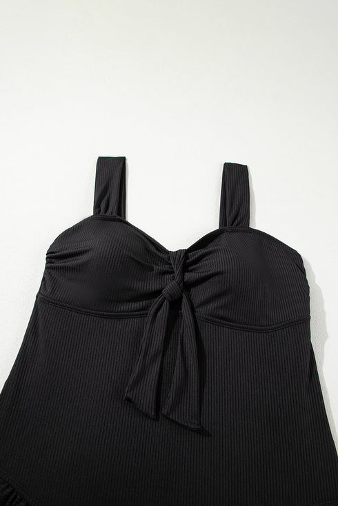 Textured Knotted Ruffle Trim One Piece Swimwear