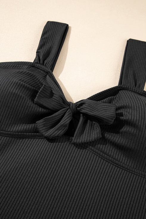 Textured Knotted Ruffle Trim One Piece Swimwear