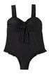 Textured Knotted Ruffle Trim One Piece Swimwear