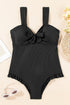 Textured Knotted Ruffle Trim One Piece Swimwear