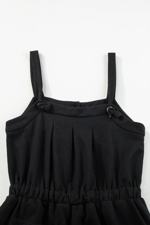 Textured Knotted Strap Button Drawstring Wide Leg Jumpsuit