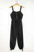 Textured Knotted Strap Button Drawstring Wide Leg Jumpsuit