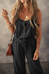 Textured Knotted Strap Button Drawstring Wide Leg Jumpsuit