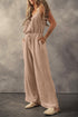 Textured Knotted Strap Button Drawstring Wide Leg Jumpsuit
