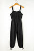 Textured Knotted Strap Button Drawstring Wide Leg Jumpsuit