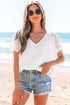 Textured Lace Crochet Button Back V Neck Cotton Shirt