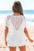 Textured Lace Crochet Button Back V Neck Cotton Shirt