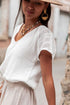 Textured Lace Crochet Button Back V Neck Cotton Shirt
