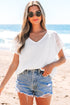 Textured Lace Crochet Button Back V Neck Cotton Shirt