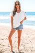 Textured Lace Crochet Button Back V Neck Cotton Shirt