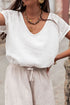 Textured Lace Crochet Button Back V Neck Cotton Shirt