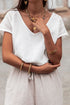 Textured Lace Crochet Button Back V Neck Cotton Shirt