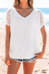 Textured Lace Crochet Button Back V Neck Cotton Shirt