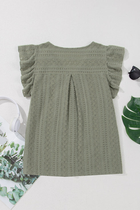 Textured Lace Flutter Sleeve V Neck Shirt