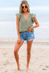 Textured Lace Flutter Sleeve V Neck Shirt