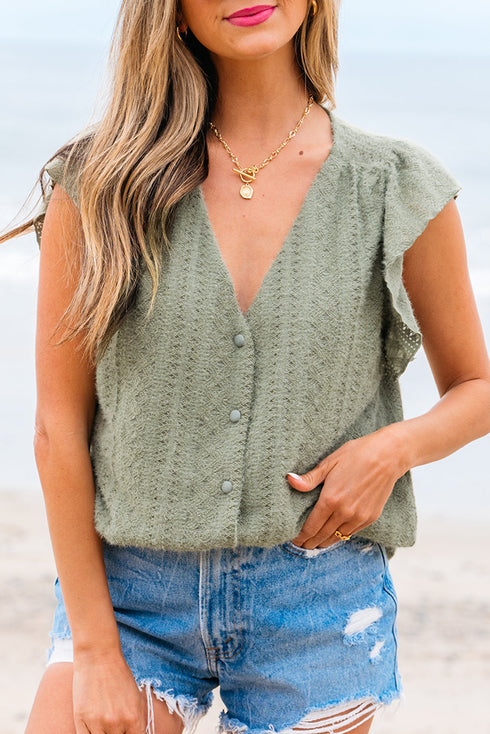 Textured Lace Flutter Sleeve V Neck Shirt