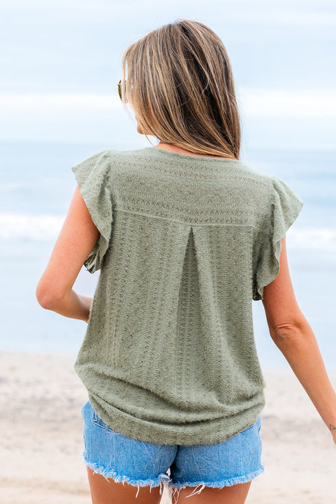 Textured Lace Flutter Sleeve V Neck Shirt