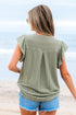 Textured Lace Flutter Sleeve V Neck Shirt