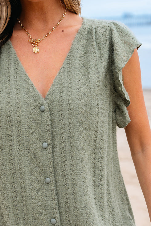Textured Lace Flutter Sleeve V Neck Shirt
