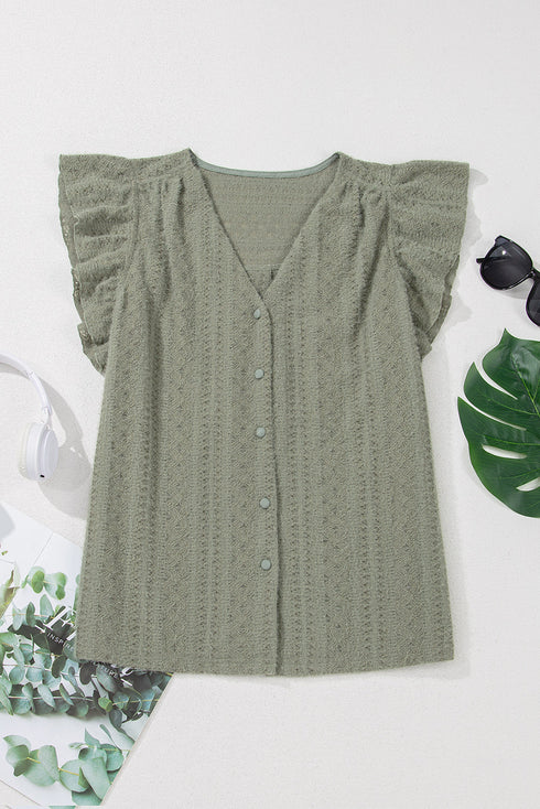 Textured Lace Flutter Sleeve V Neck Shirt
