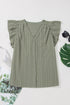 Textured Lace Flutter Sleeve V Neck Shirt