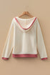 Textured Lace Knit V Neck Raglan Hoodie