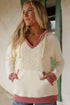 Textured Lace Knit V Neck Raglan Hoodie
