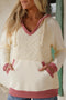 Textured Lace Knit V Neck Raglan Hoodie