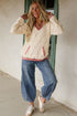 Textured Lace Knit V Neck Raglan Hoodie