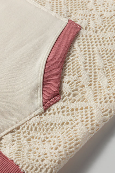 Textured Lace Knit V Neck Raglan Hoodie