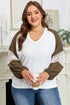 Textured Lace Patchwork Balloon Sleeve V Neck Blouse