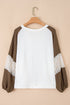 Textured Lace Patchwork Balloon Sleeve V Neck Blouse