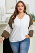 Textured Lace Patchwork Balloon Sleeve V Neck Blouse