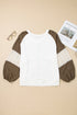 Textured Lace Patchwork Balloon Sleeve V Neck Blouse