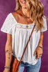 Textured Lace Patchwork Square Neck Short Sleeve Blouse