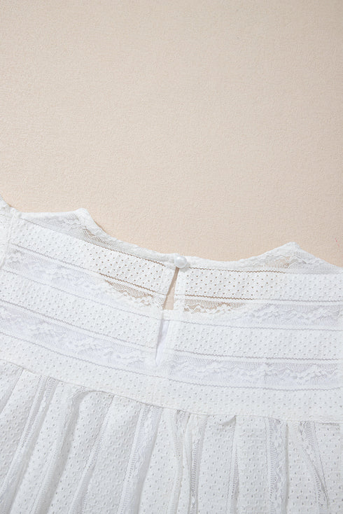 Textured Lace Ruffle Strap Relaxed Fit Tank Top