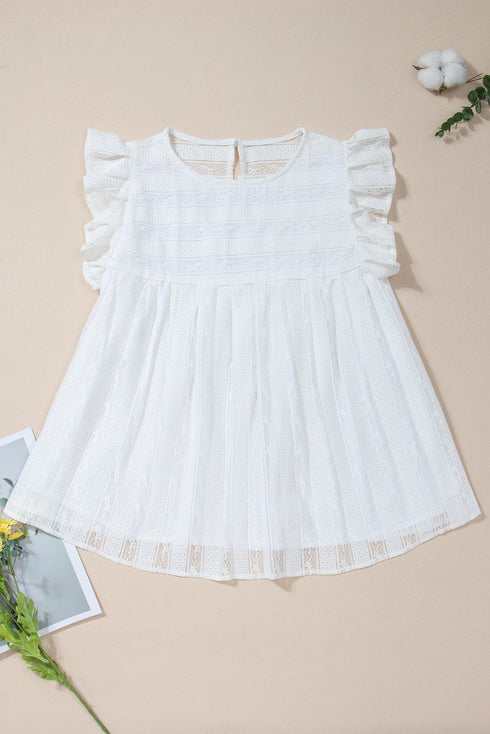 Textured Lace Ruffle Strap Relaxed Fit Tank Top