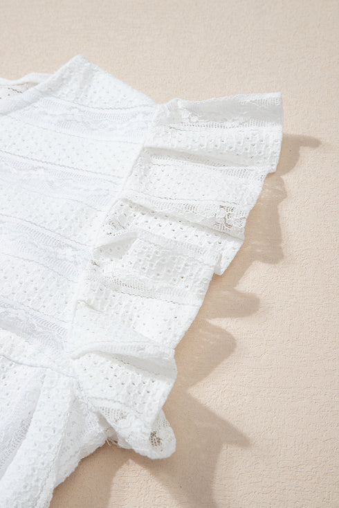 Textured Lace Ruffle Strap Relaxed Fit Tank Top