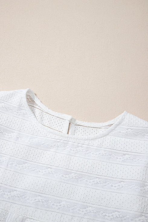 Textured Lace Ruffle Strap Relaxed Fit Tank Top