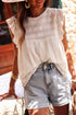 Textured Lace Ruffle Strap Relaxed Fit Tank Top