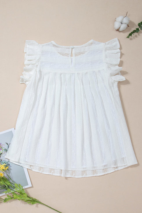 Textured Lace Ruffle Strap Relaxed Fit Tank Top