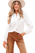 Textured Lace Trim Button Front Long Sleeve Blouse