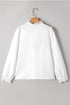 Textured Lace Trim Button Front Long Sleeve Blouse